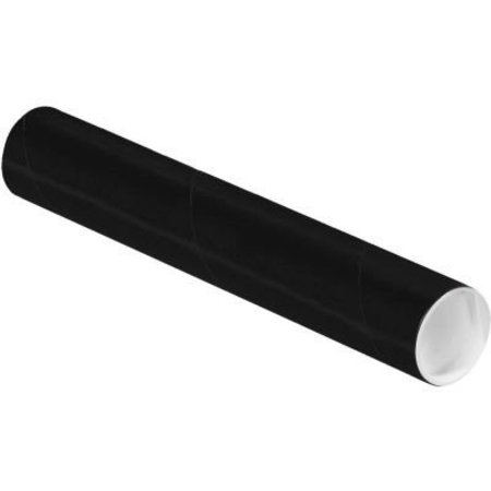 THE PACKAGING WHOLESALERS Colored Mailing Tubes With Caps, 2" Dia. x 12"L, 0.06" Thick, Black, 50/Pack P2012BL